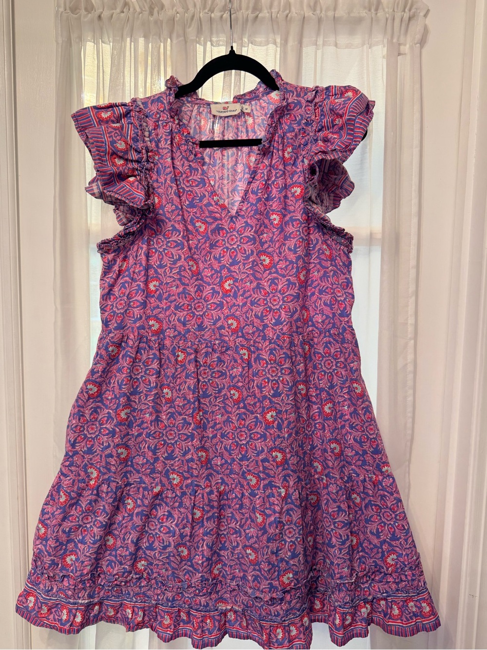 Vineyard Vines Pink and Purple Floral Ruffle Mini Dress